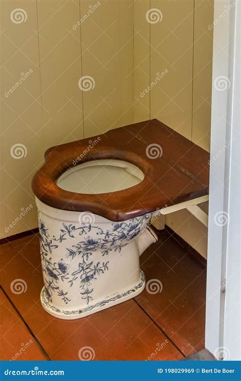 Old Dutch Toilet With Delft Blue Porcelain And Old Fashioned Toilet Seat Open Air Museum
