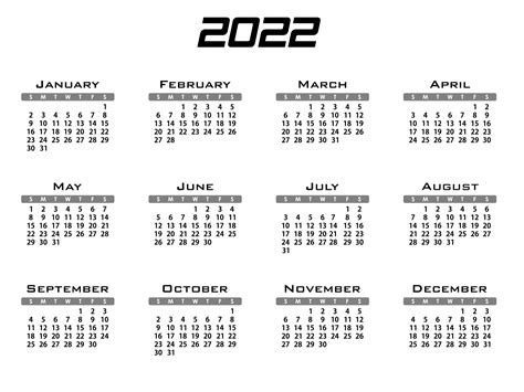 2022年カレンダーテンプレートクリップアート 無料画像 Public Domain Pictures