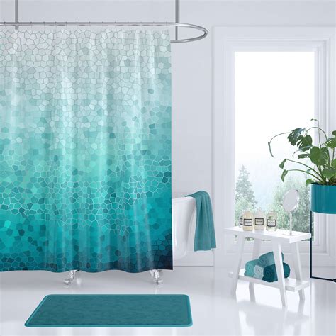 Sea Foam Shower Curtain Coastal Mosaic Fabric Aqua Ocean Waves