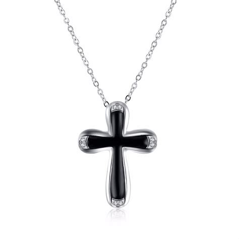 Classic Black Cross Zirconia Necklaces Prayer Christ Men Jewelry 925