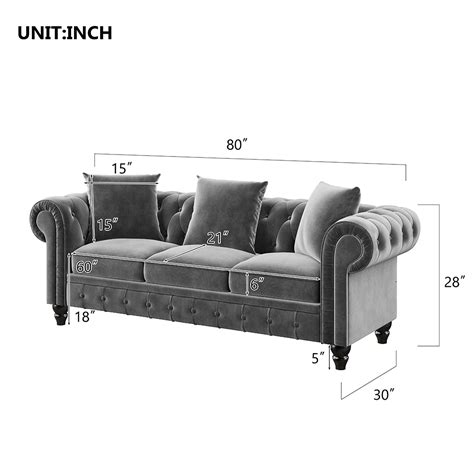 New 80″ Velvet Upholstered Sofa Chesterfield Design With Roll Arm And 3