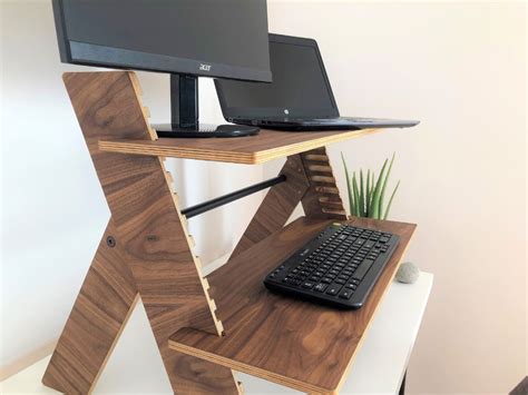 Martin furniture complete sit/stand desk. Walnut Minimal wood standing desk converter in 2020 (With ...