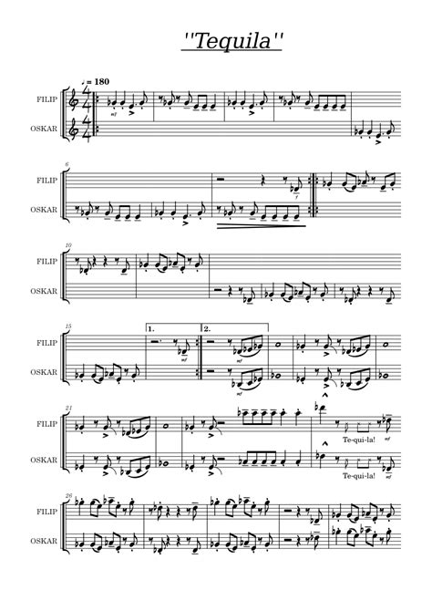 Tequila Sheet Music For Trumpet In B Flat Brass Duet