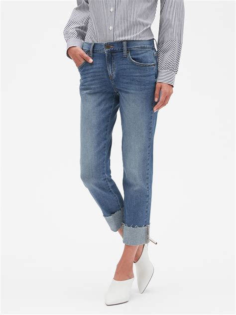 Raw Hem Medium Wash Cuffed Girlfriend Jean Banana Republic Factory