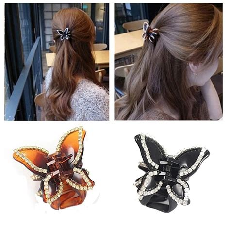 women butterfly clamp casual headwear black color crystal hair claw elegant hair clip rhinestone