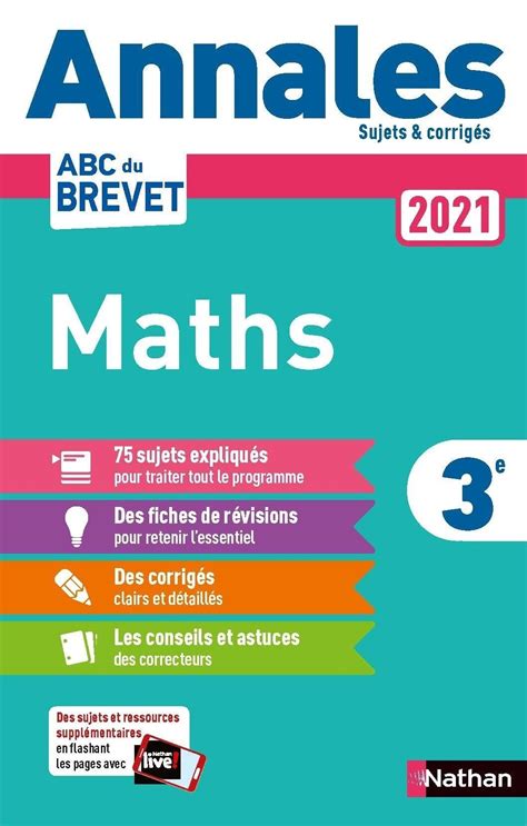 La série d'épreuve débutera le matin du lundi 28 juin avec l'épreuve de français. Annales Brevet 2021 Maths - Corrigé Pas Cher | Bureau Vallée