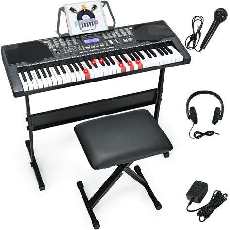 Gymax 61 Key Electronic Keyboard Piano Wlighted Keys Stand Bench