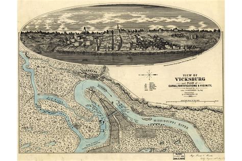 Map Of Vicksburg Mississippi Fortifications 1863 Antique Civil War