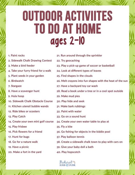 40 Outdoor Activities To Do At Home For Kids Age 2 10 Free Outdoor