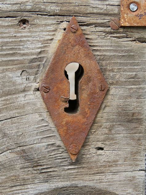 Lock Open Key Iron Wood Old Rustic Wood Material Door Rusty