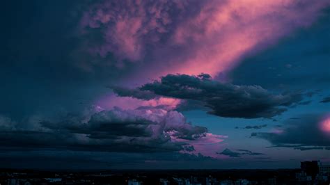 Download Wallpaper 2048x1152 Sky Clouds Dusk Dark Ultrawide Monitor Hd Background