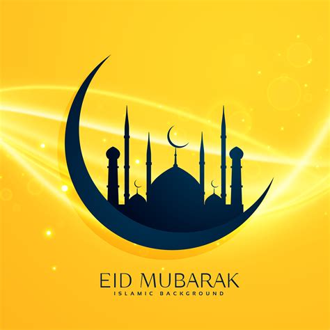 Muslim Religion Eid Festival Greeting Design With Moon And Mosqu