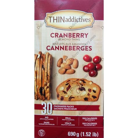 Thin Addictives Cranberry Almond Thins 30 Packs X 23 G 690 G
