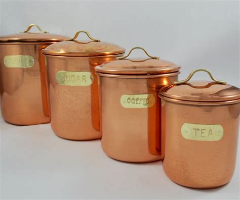Nib Mid Century Copper Canisters Set Of Four Copper Stainless Steel