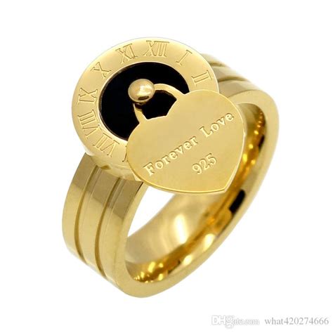 2017 Fashion Brand Rose Gold Color Stainless Steel Round Roman Numerals Shell Love Heart Ring