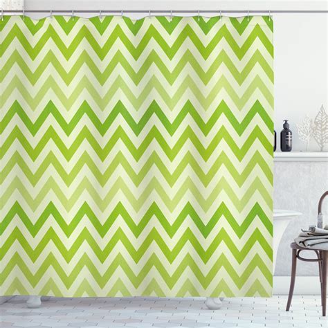 Ambesonne Lime Green Shower Curtain Traditional Chevron 69wx70l