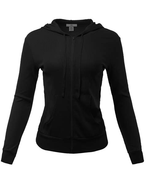 a2y a2y women s casual lightweight fitted zip up thermal hoodie with drawstring black m
