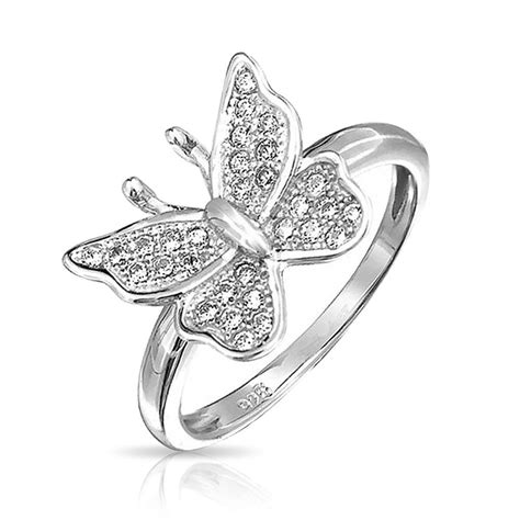 Garden Insect 925 Sterling Silver Micro Cz Nature Butterfly Ring Band