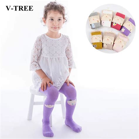 V Tree Cartoon Tights For Girls Cotton Child Pantyhose Candy Color
