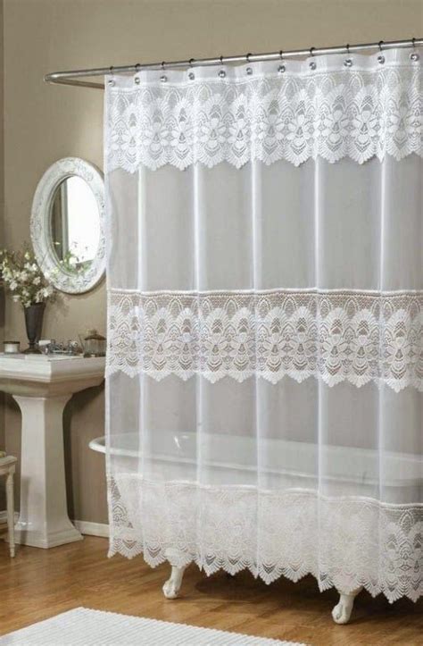 Curtain Ideas Ricardo Romance Lace White Lace Fabric Shower Curtain With An Attached Va Lace