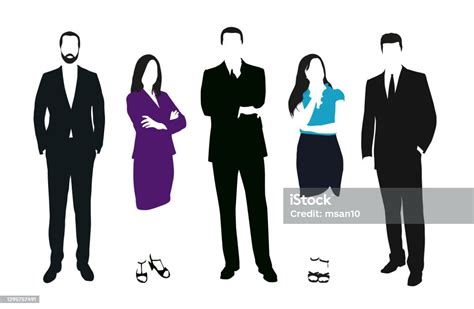 Set Of Business People Vector Silhouettes Men And Women At Work Teacher