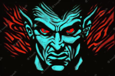 Premium Photo Glowing Red Eyes On An Angry Devils Face Scene From A
