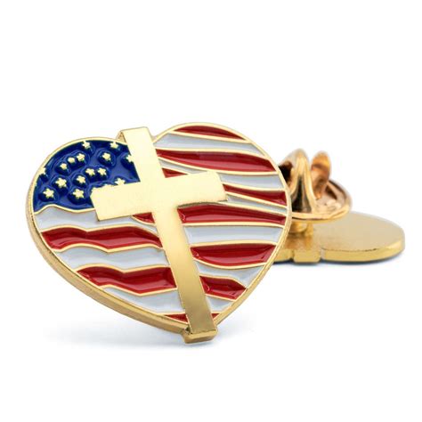 Heart With Cross American Flag Patriotic Lapel Pin Order Swag