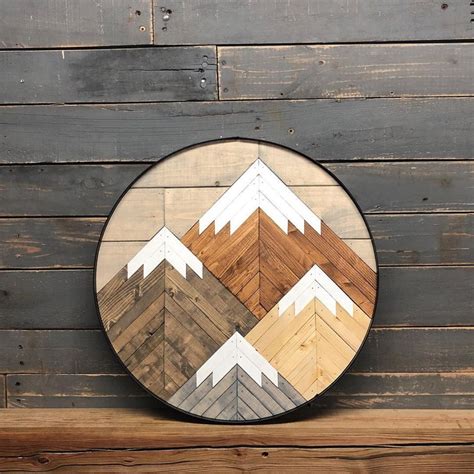Round Light Stained Mountain Wall Art Wood Wall Art Diy Wood Wall