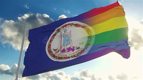 Flag Of Virginia And Lgbt Virginia And Lgbt Mixed Flag Waving In Wind Stock Image Image Of