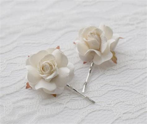 *gf* flower hair clip hair accessory. White Rose Hair Clips, Wedding Hair Accessories, Bridal ...