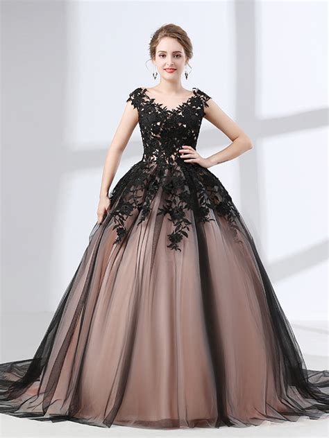 black lace ball gown formal prom dress jojo shop