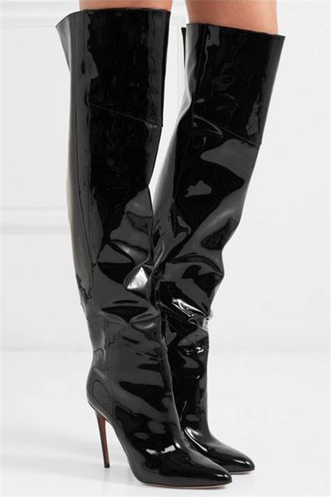 Aquazurra Alma Patent Over The Knee Boot In Leather Thigh High Boots Boots Knee Boots