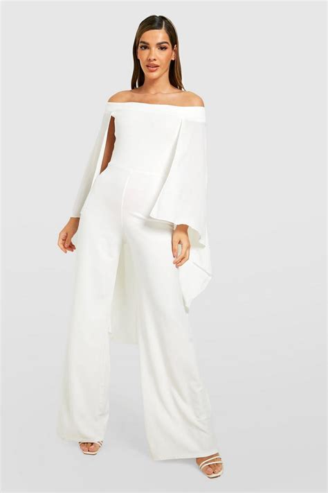 Off The Shoulder Wide Leg Extreme Cape Jumpsuit Boohoo