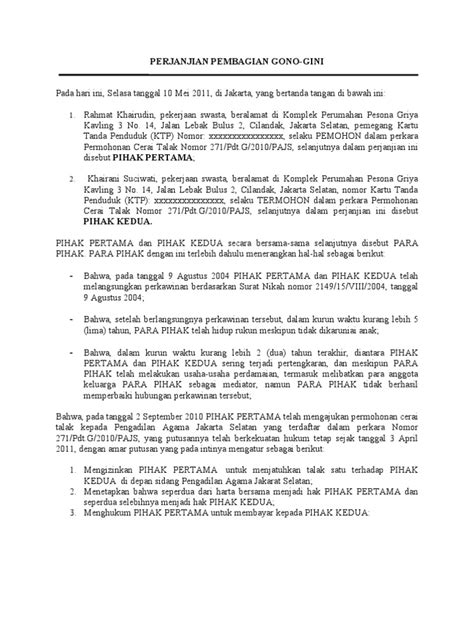 Begini, surat kuasa berfungsi sebagai bukti pernyataan dari pemberi kuasa kepada penerima kuasa untuk melakukan tugas yang tertulis pada surat kuasa. Contoh Surat Pernyataan Tidak Menuntut Harta Gono Gini ...