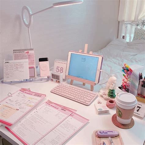 Pink Office Study Desk Decor Study Room Decor Cute Room Decor
