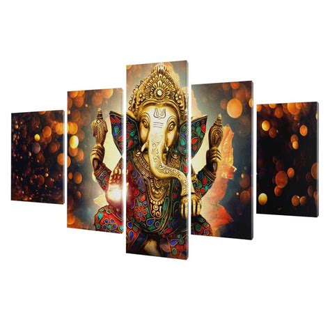 New Design 5p Canvas The Hindu God Ganesh 5 Panel Wall Art Canvas 2021
