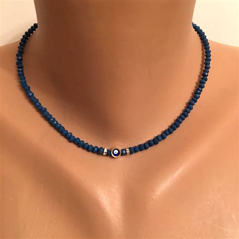 Crystal Beaded Necklace Evil Eye Bead Necklace Gift For Her Etsy