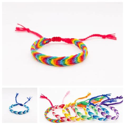Rainbow Woven Bracelet Lesbian Lgbt Pride Gay Handmade Hand Rope Handwoven Wrist Band Friendship