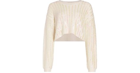 Cinq À Sept Phoebe Sequin Embellished Cropped Sweater In White Lyst