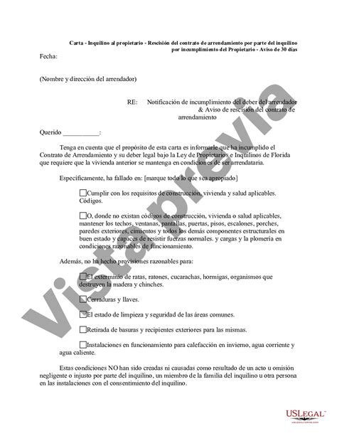 Miami Dade Florida Carta Del Inquilino Al Propietario Rescisión Del