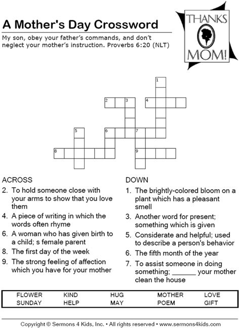 Brush a thin layer of mod podge or glue onto the back of the photo and mount it to a piece of poster board. Mother's Day Crossword | Sermons4Kids