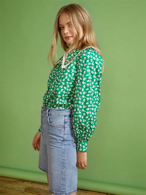 Laura Green Floral Frill Collar Top Kitri Studio