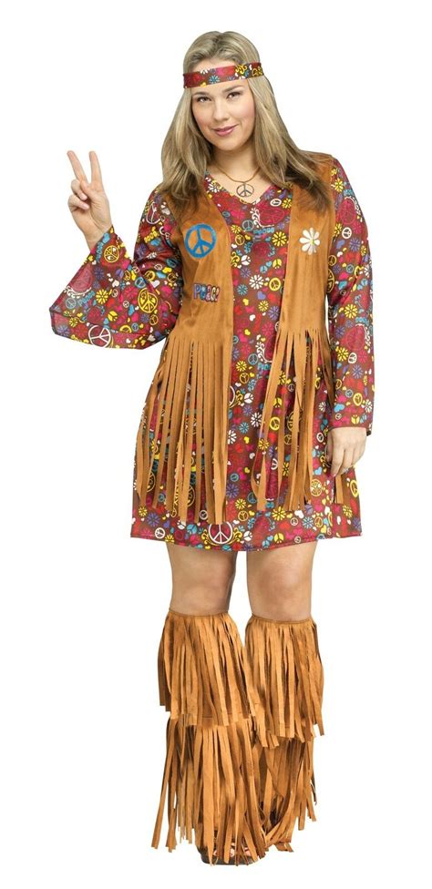 Peace Love Hippie 60s Adult Ladies Halloween Costume Plus Size Vest