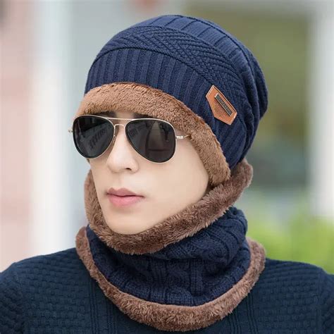Boys Men Winter Hat Knit Scarf Cap Winter Hats For Men Caps Warm Fur