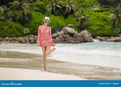 Young Brunette Bikini Model Posing On The Beach Stock Image Image Of Horizon Paradise 42125527