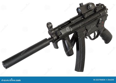 Famous Weapon German Submachine Gun Mp5 With Silencer Stock Photo
