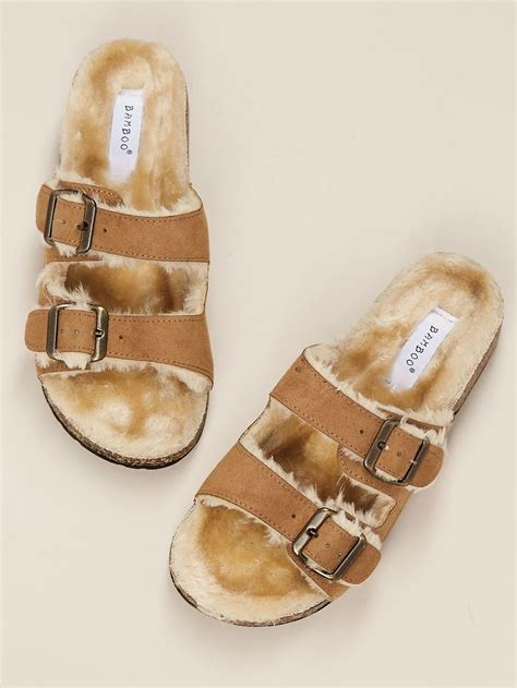 Double Strap Fur Slides Choices With Low Price