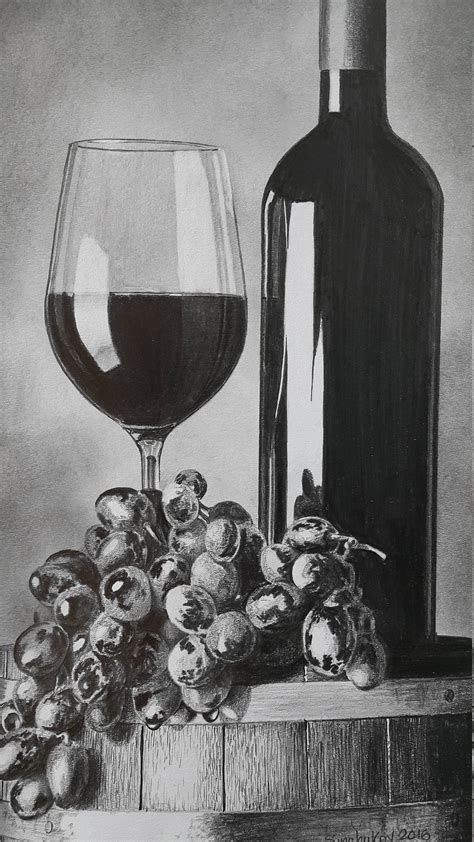 Wine Grapes Still Life Original Pencil Drawing Wall Art Etsy Canada