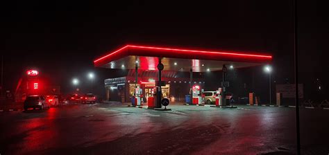 Itap Of A Gas Station On A Foggy Night In Slovakia S10 Night Mode