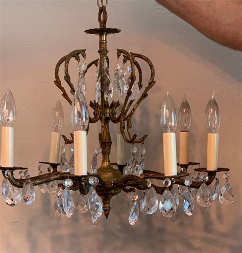 Vintage Solid Brass Chandelier With Crystals Made In Spain Etsy